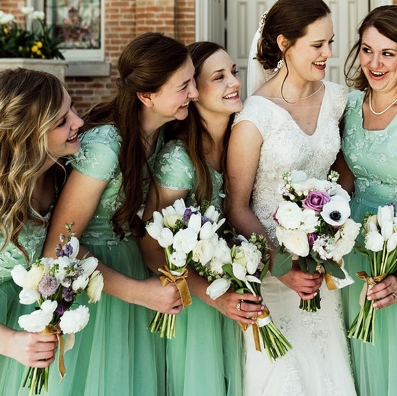 Mint green bridesmaids dresses tea length - Picture 5 of 8